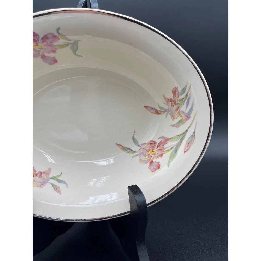 Vintage Cambridge Camwood Ivory Iris Oval Serving Bowl